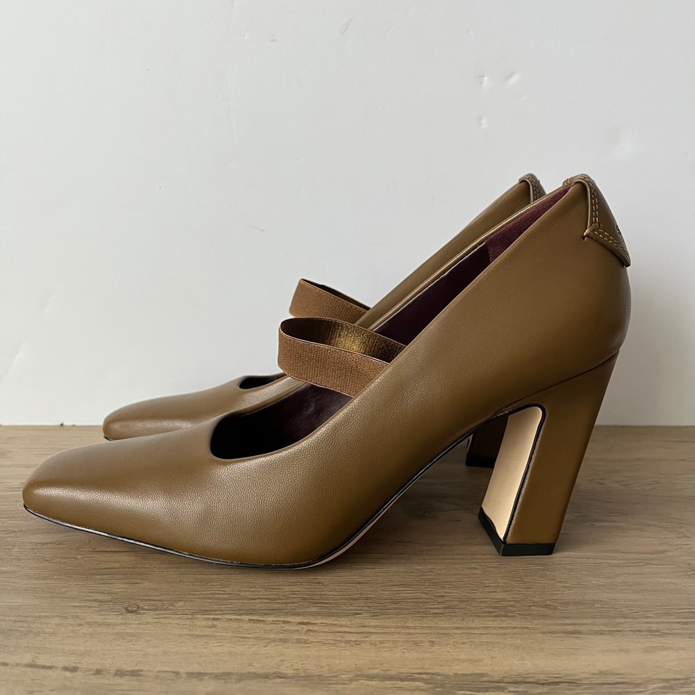 Franco Sarto Flexa Bria Taupe Brown Square Toe Block Heel Pumps 6M